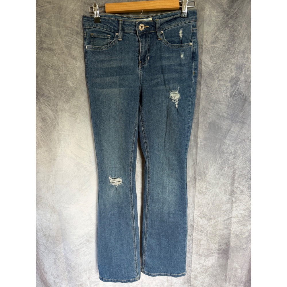 California Vintage Distressed Flare Jeans Medium Wash Blue Denim Womens 3/26